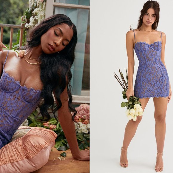 HOUSE OF CB 'Lala' Lavender Lace Mini Dress NWT - Picture 4 of 13